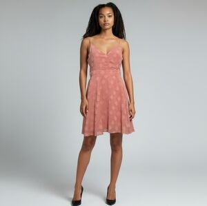 Dynamite Peach Color Fit-and-Flare Textured Pattern Strappy Mini Dress Medium